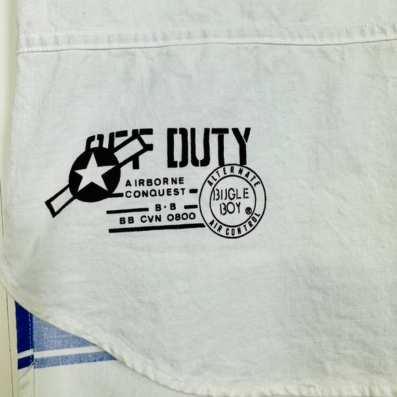 Bugle Boy Kids Size M 12-14 Blue White Stripe Short Sleeve Collared Shirt Graphc - Picture 7 of 7